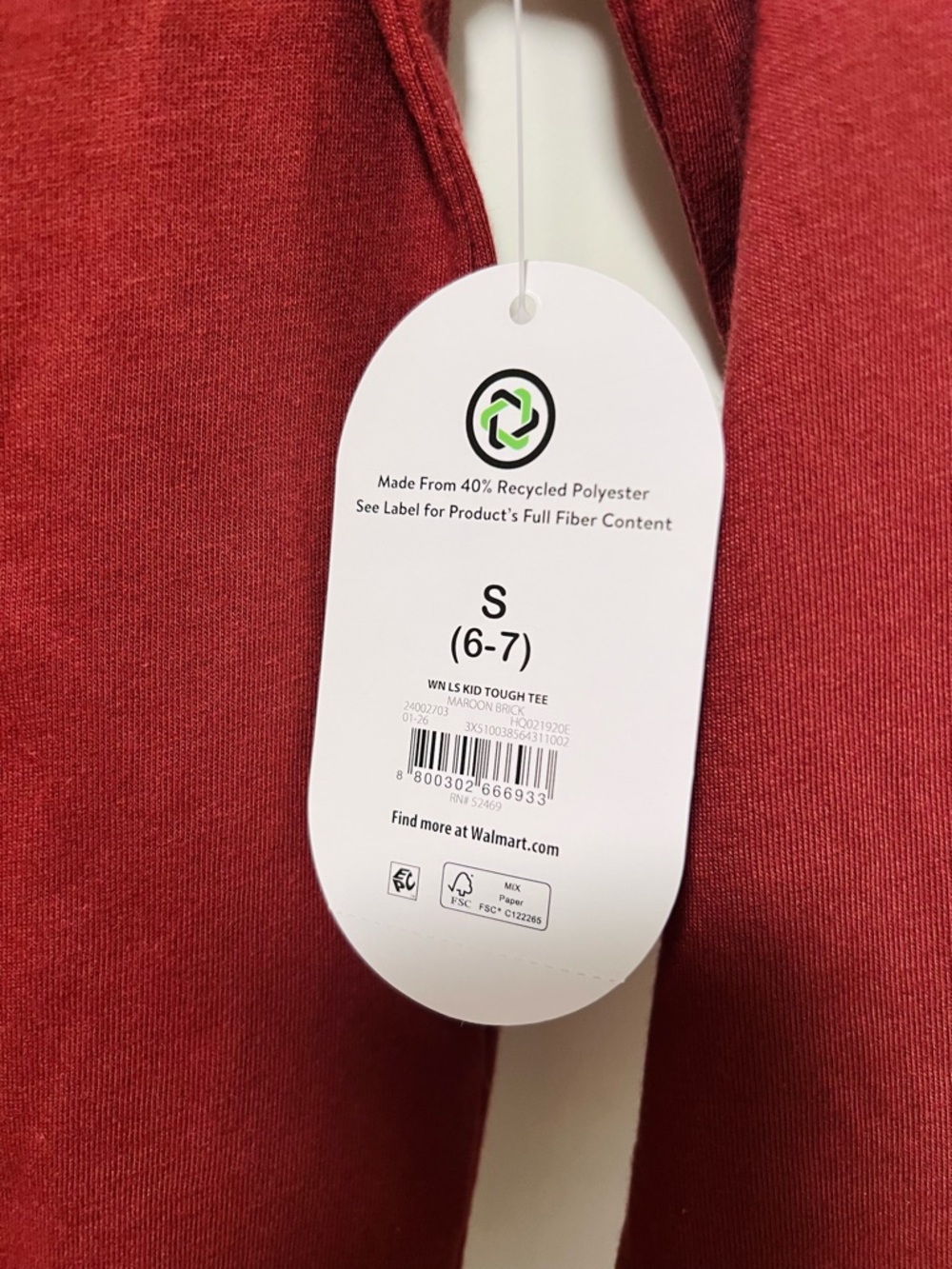 Kids Long-Sleeve Plain Crewneck Shirt - Deep Red - Picture 2 of 4